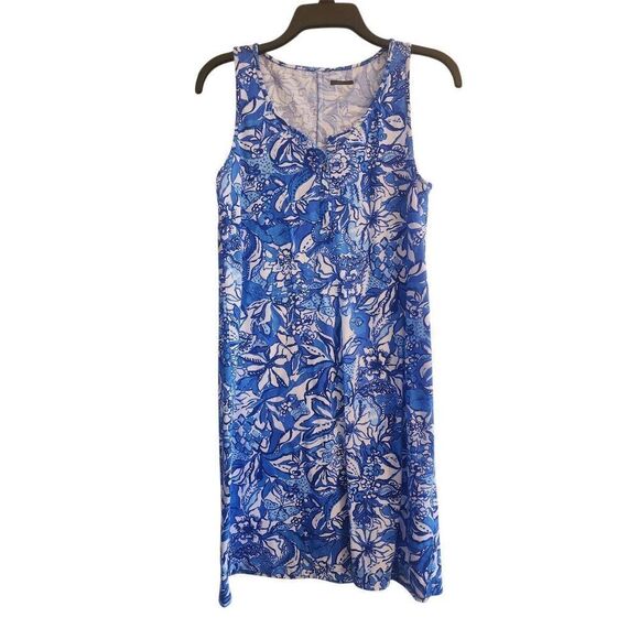 Lilly Pulitzer  Lela Henley tank dress Blue tang flocking  size small - Picture 4 of 10